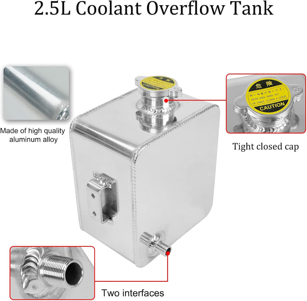 2.5L Aluminum Coolant Radiator Overflow Expansion Tank | Universal Reservoir Recovery Water Tank Bottle for Car Truck