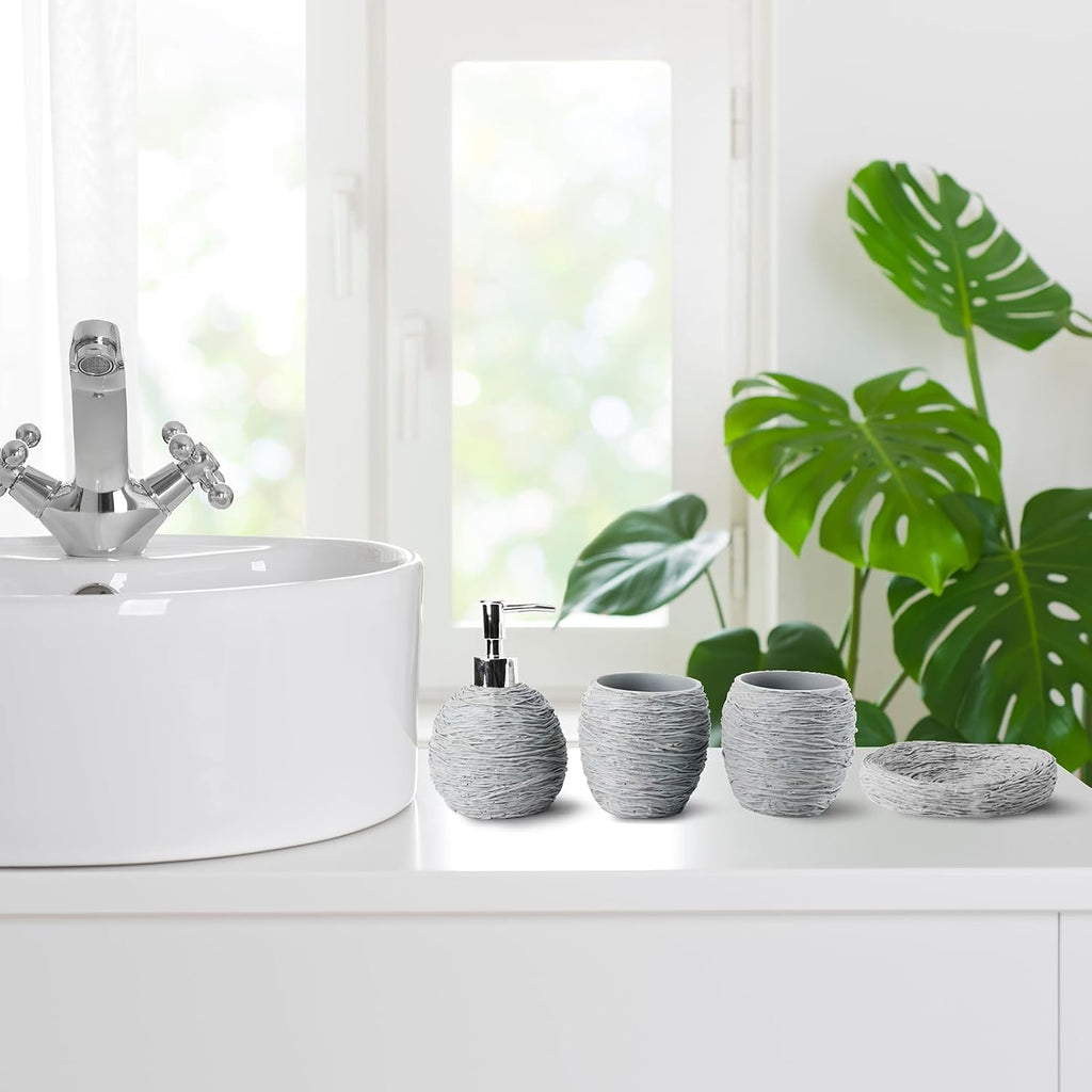 Bathroom Accessory Sets，4 Piece Bathroom Organizer Countertop with Toothbrush Cup,Soap Dispenser,Soap
