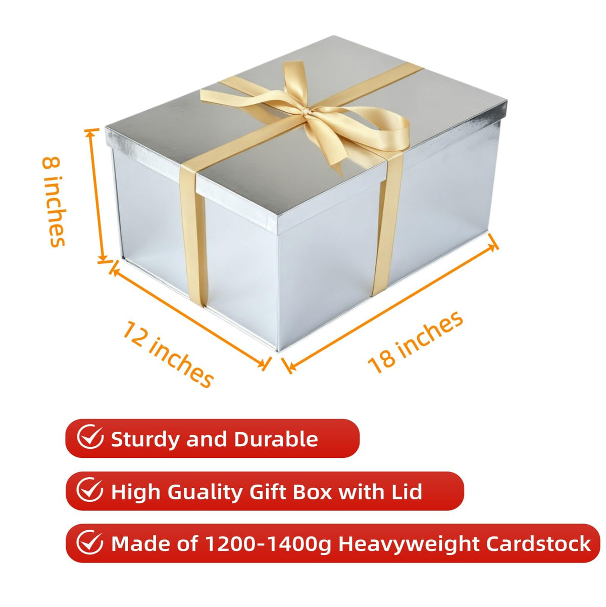 Silver Gift Box Large 16x12x8 Inch Extra Large Gift Box with Lid