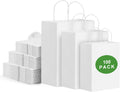100pcs White Kraft Paper Bags with Handles Mixed Size Gift Bags Bulk,Craft Grocery Shopping Retail Birthday Party