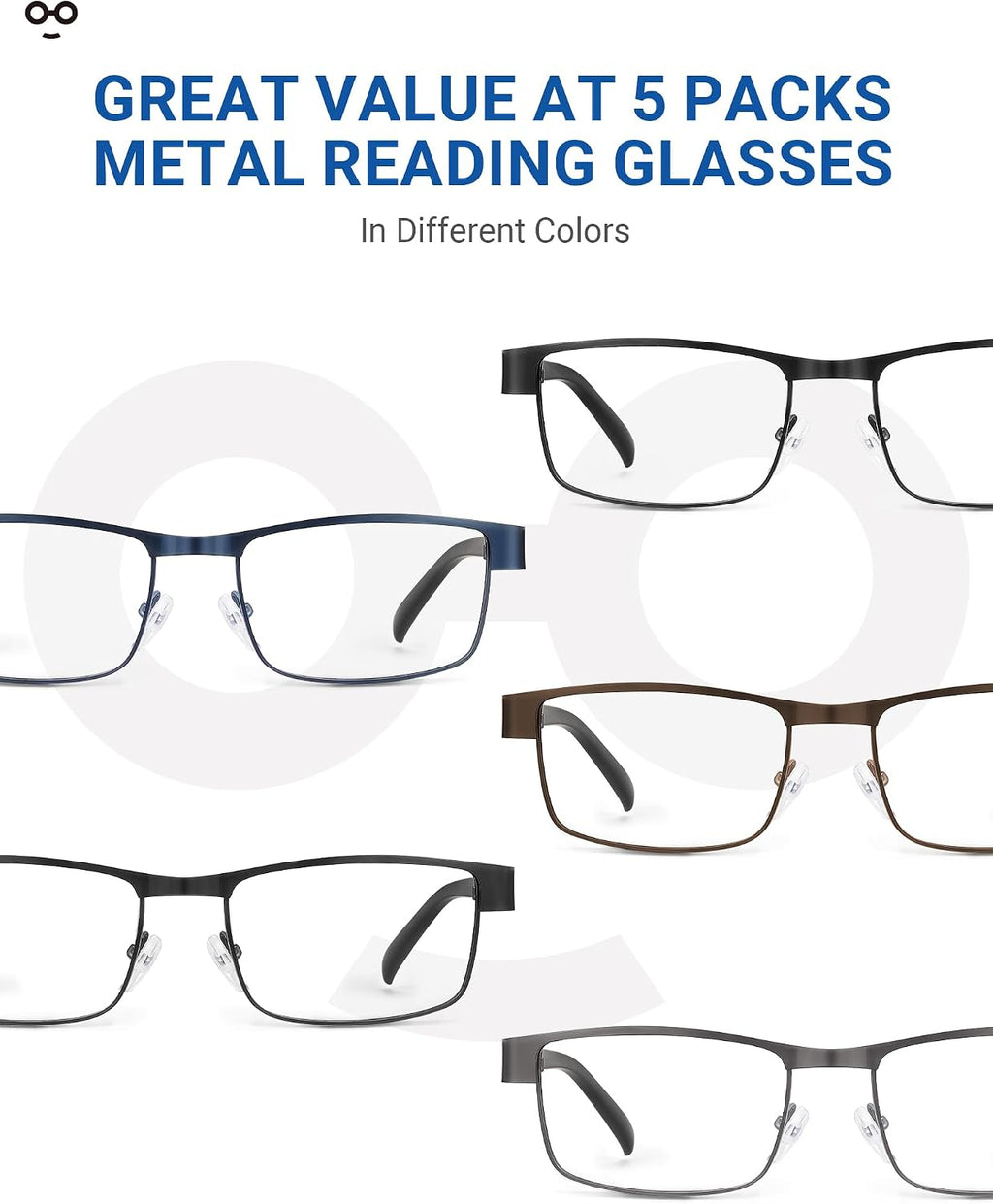 5PCS Reading Glasses Men 2.00 Blue Light Blocking Readers | Lightweight metal thin frame for computer work and reading