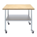 30" x 48" Maple Wood Top Work Table with Adjustable Undershelf and Wheels