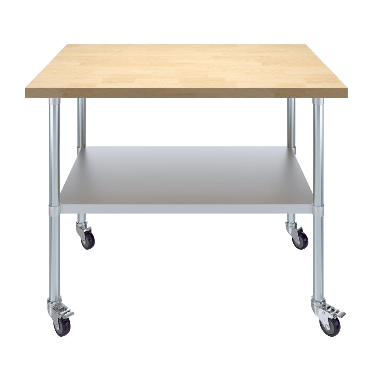 30" x 48" Maple Wood Top Work Table with Adjustable Undershelf and Wheels