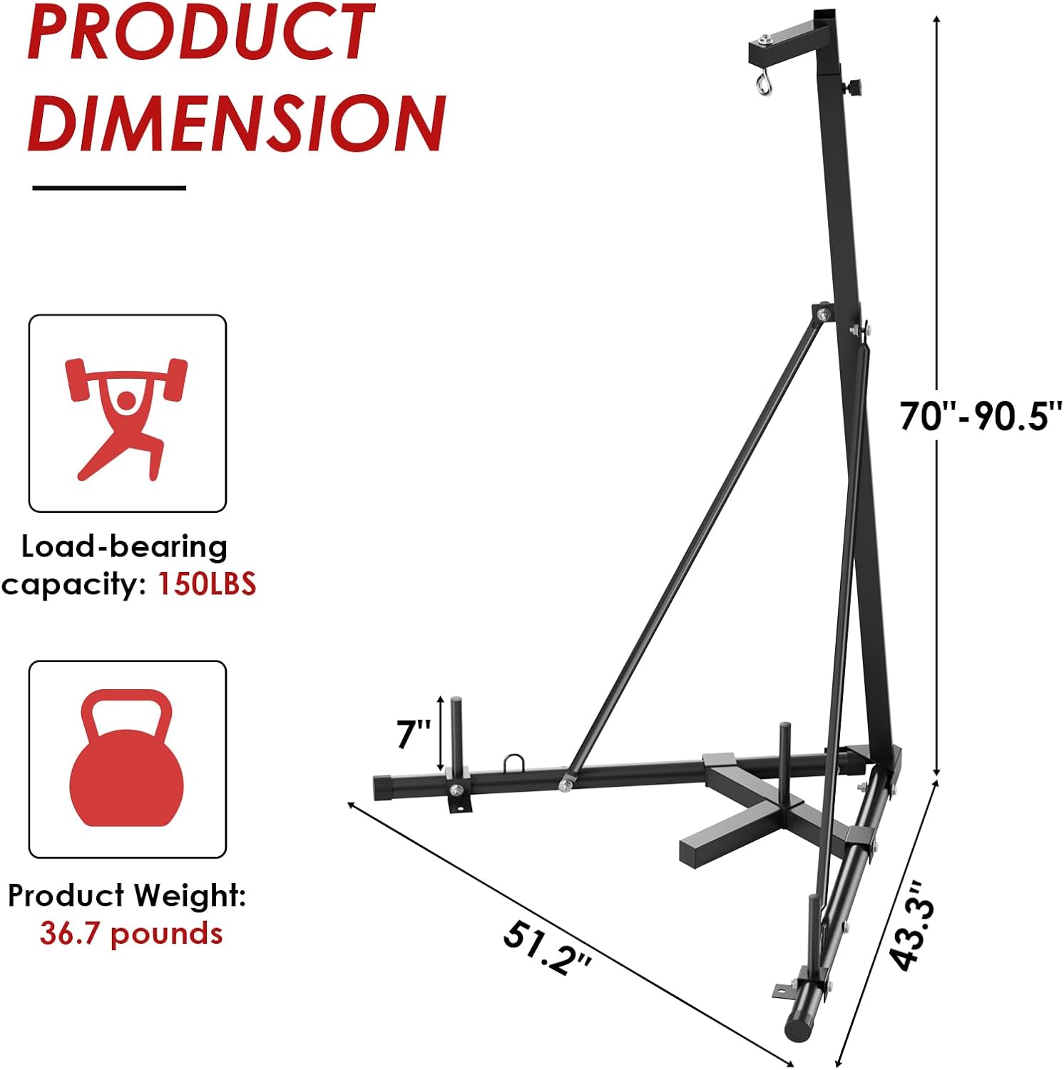 Height Adjustable Heavy Duty Punching Bag Stand, Stand Only | Boxing Bag Stand with Weighted Base for Stability