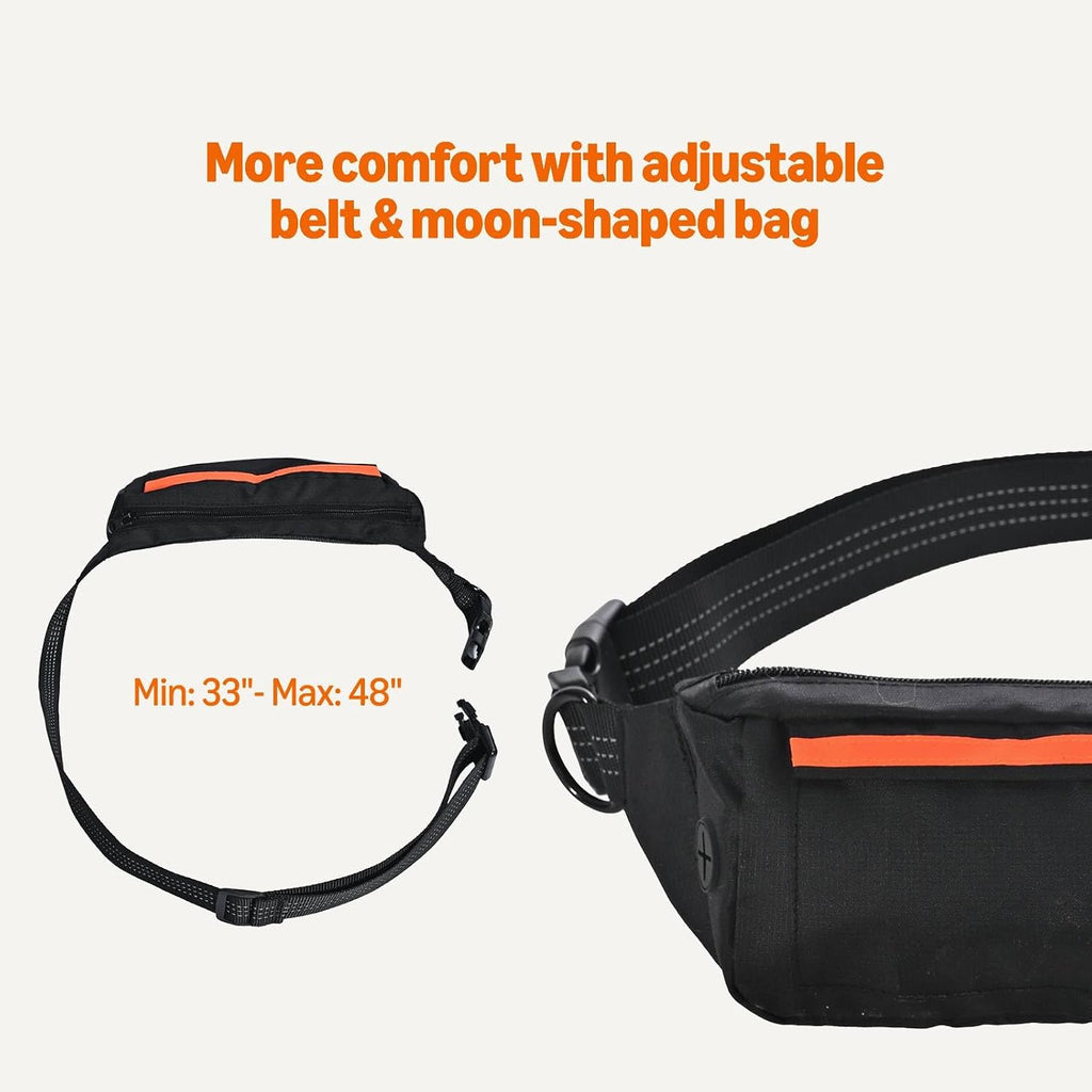 Hands Free Dog Leash with Running Bag, Adjustable Waist Belt, Dual Padded Handles, Reflective Bungee Leash for