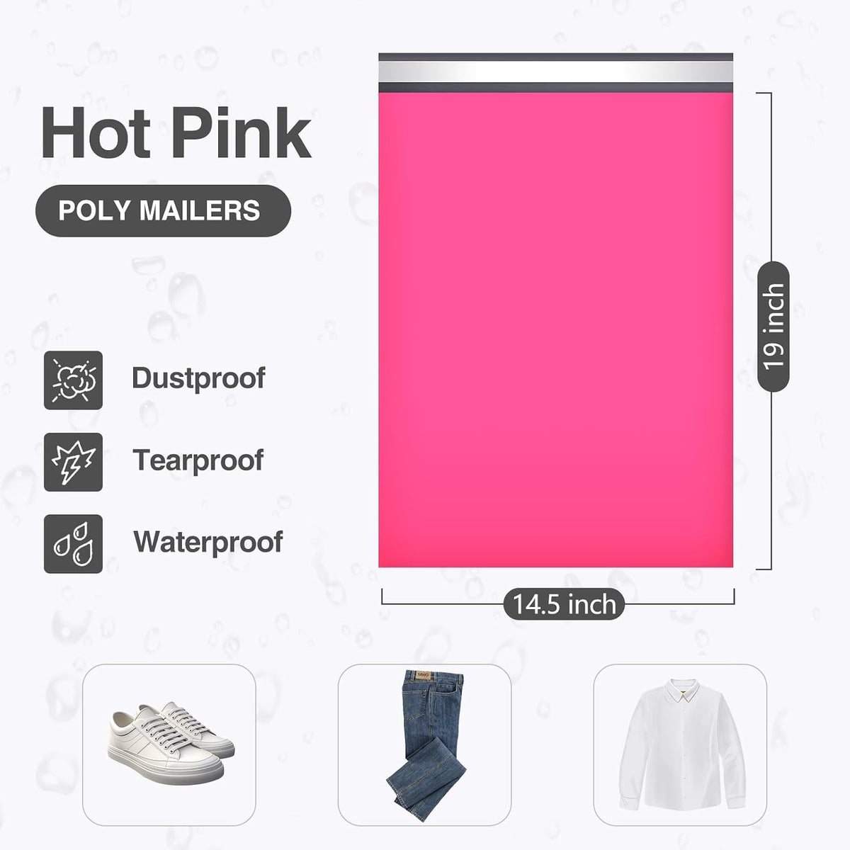 Large Poly Mailers 14.5x19 Inch Hot Pink 100 Pack Shipping Bags