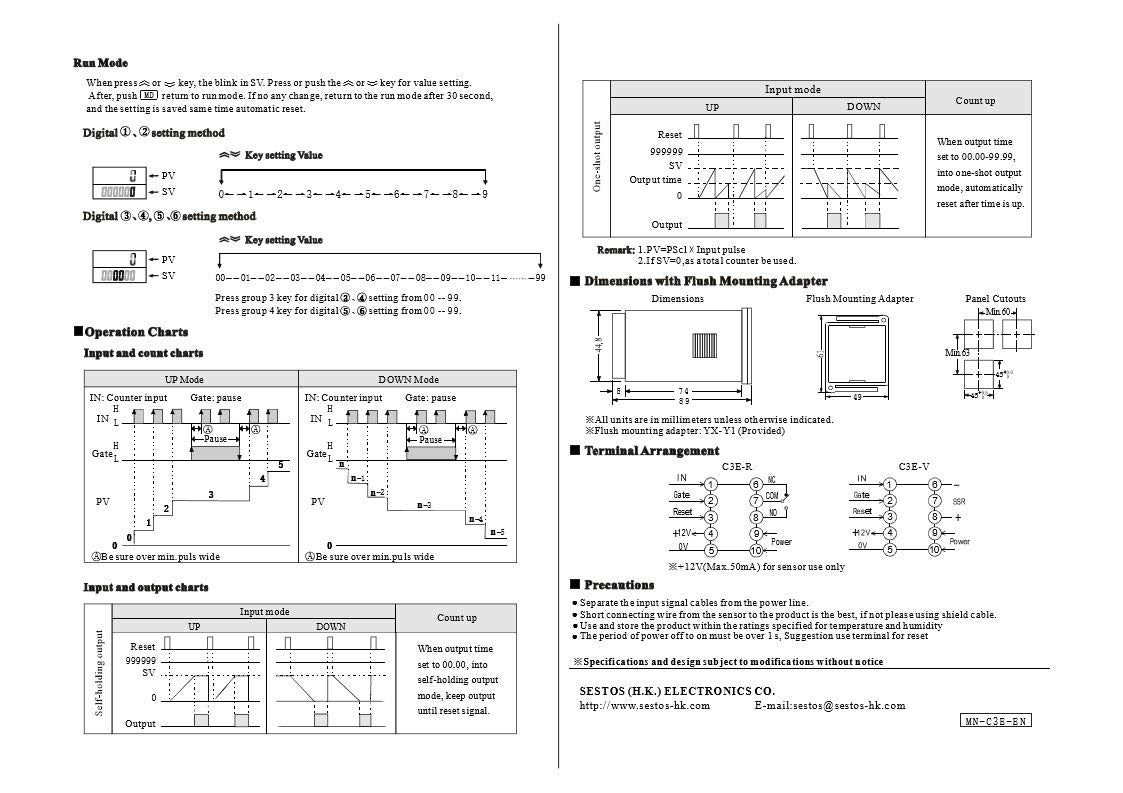 6 Digital Counter Scale CounterSESTOS C3E-R-24 AC/DC 12-24V Maximum Speed 10kcps.Programmable Timer Relay NPN and PNP inputs can be Switched. Cycle Timer,Repeat Cycle Timer has UP/Down Mode,pid Timer