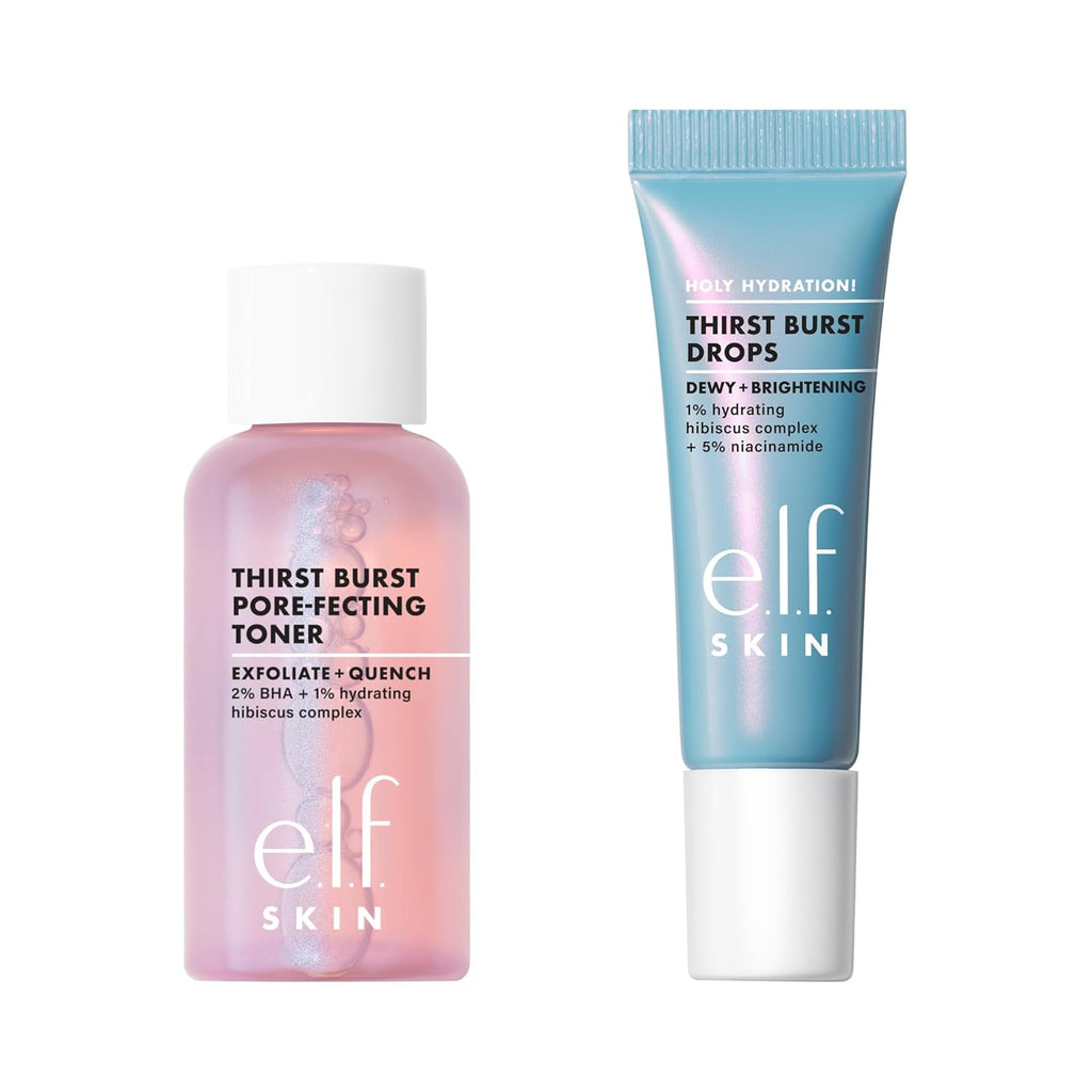 SKIN Thirst Burst Dew-O, Travel-Sized Skincare Set, Exfoliating Facial Toner & Hydrating Serum Drops, Gives Skin A