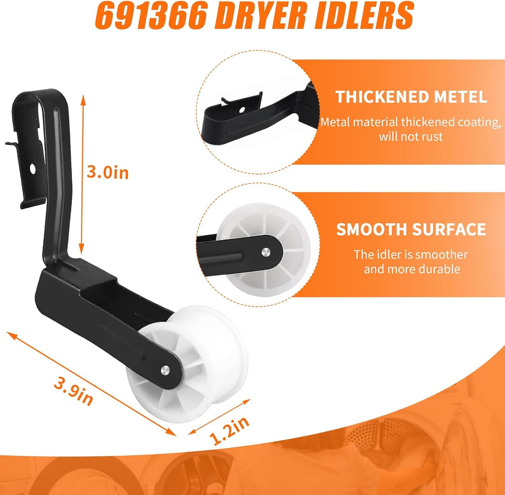 4392065 Dryer Repair Kit with 341241 Dryer Belt 691366 Idler Pulley 349241T Drum Roller Replacement for Whirlpool