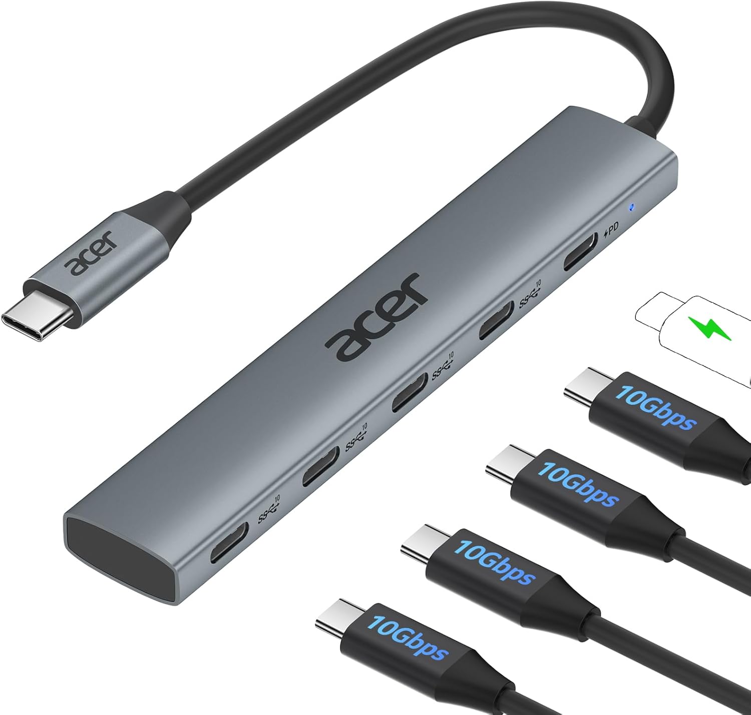 10 Gbps USB C Hub, USBC Splitter with 4*USB C 3.2 and 100W PD Port, Fast Transfer Type-C Multiport Adapter Compatible