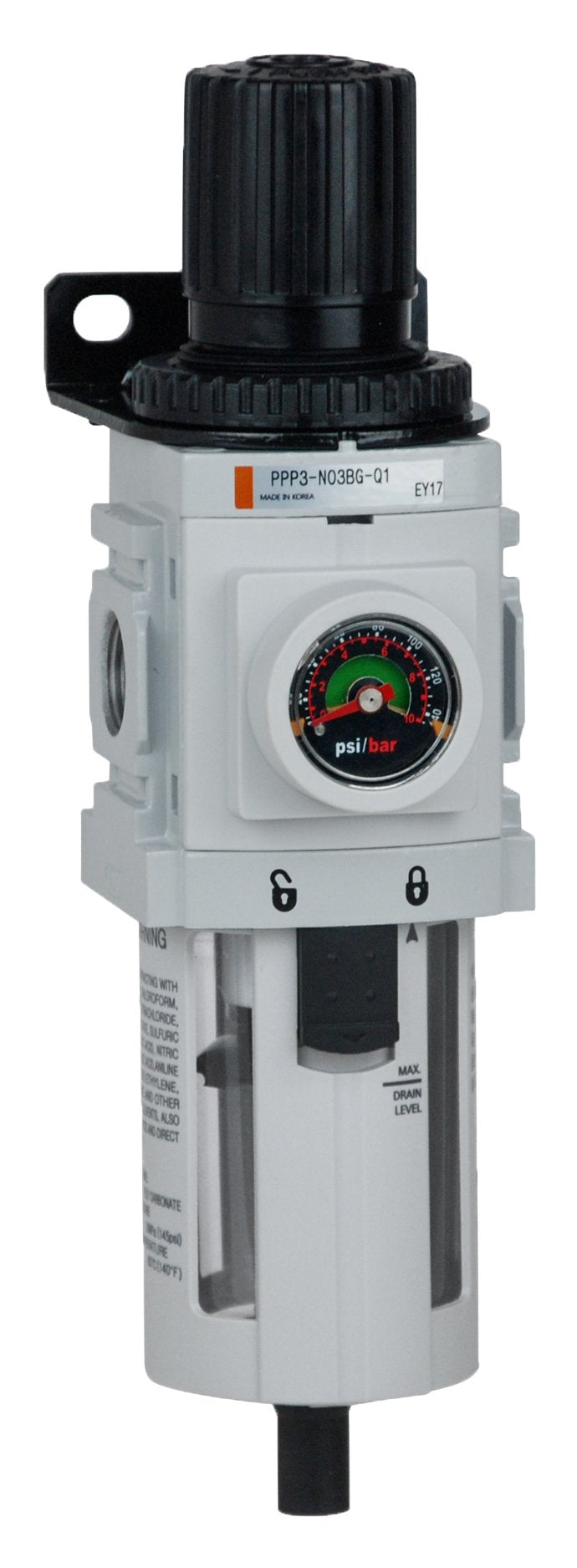 PneumaticPlus PPP3-N02BG Air Filter Regulator Combo 1/4" NPT, 5 Micron