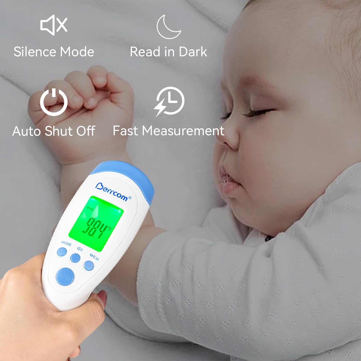 Non-Contact Infrared Forehead Thermometer for Adults and Kids, 3-in-1 Digital Fever Thermometers with LCD Display and