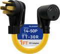 50 Amp to 30 Amp RV Adapter Cord, NEMA 14-50P Male to TT-30R Female, 12" Heavy Duty Dogbone Electrical Converter for