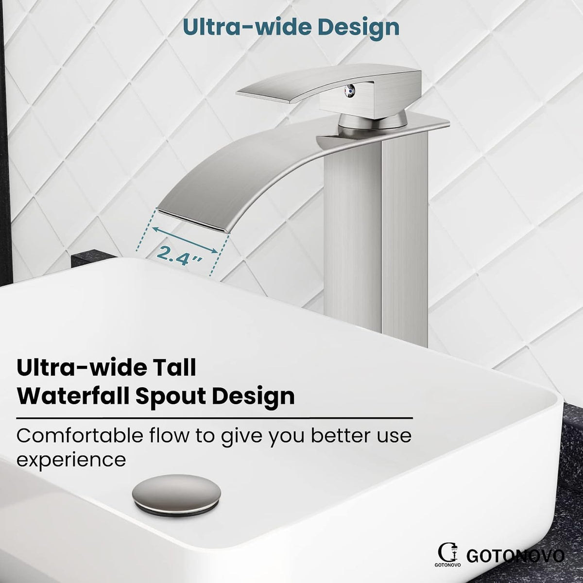 Modern Waterfall Tall Bathroom Faucet 1 Hole, Brushed Nickel