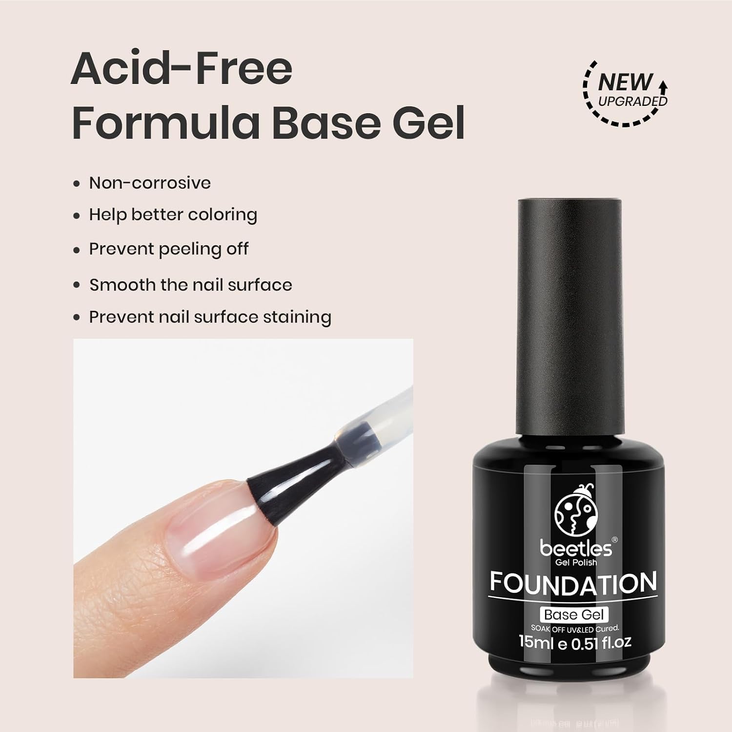 Beetles Base Coat Gel Nail Polish 1Pcs 15ml | Gel Polish Soak Off LED Lamp Base Coat Upgraded Formula Long-Lasting
