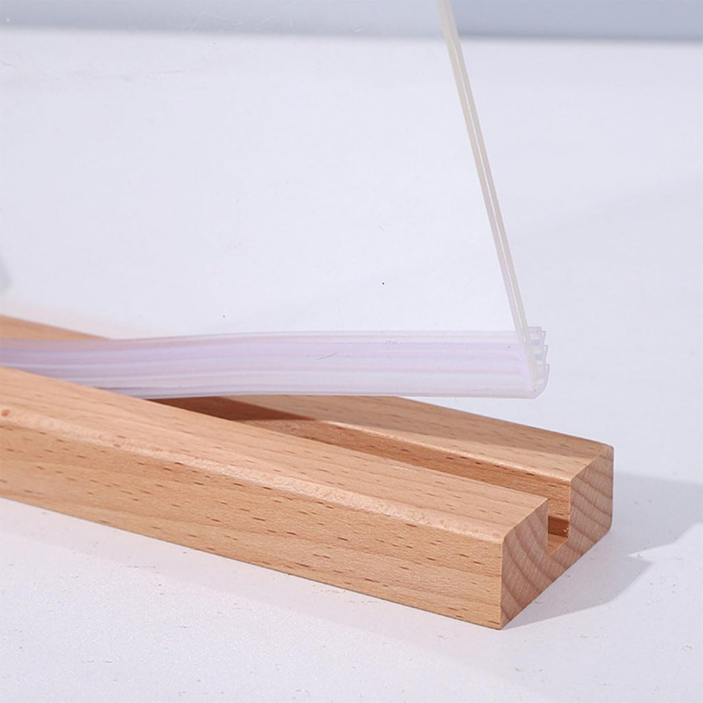 Acrylic Sign Holder 8.5x11 Inch with Solid Wood Base - Thick & Stable Clear Menu Stand for Restaurant, Table, Desk
