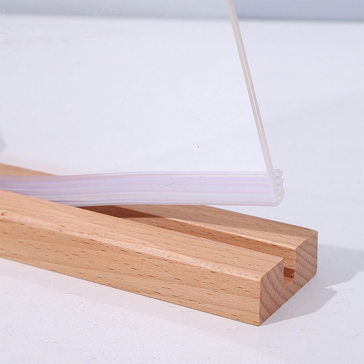 Acrylic Sign Holder 8.5x11 Inch with Solid Wood Base - Thick & Stable Clear Menu Stand for Restaurant, Table, Desk