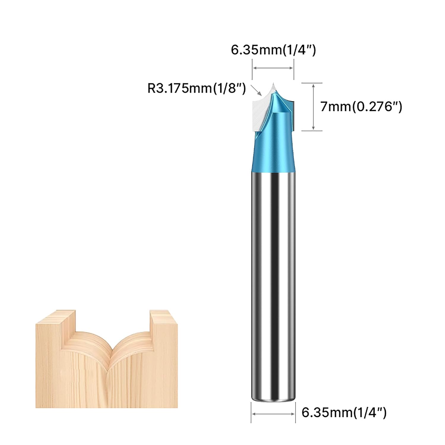 Industrial Groove Point Cutting Roundover Router Bit, 1/4" Shank,Cutting Dia. 1/4", Carbide Roundover Plunge Cutter