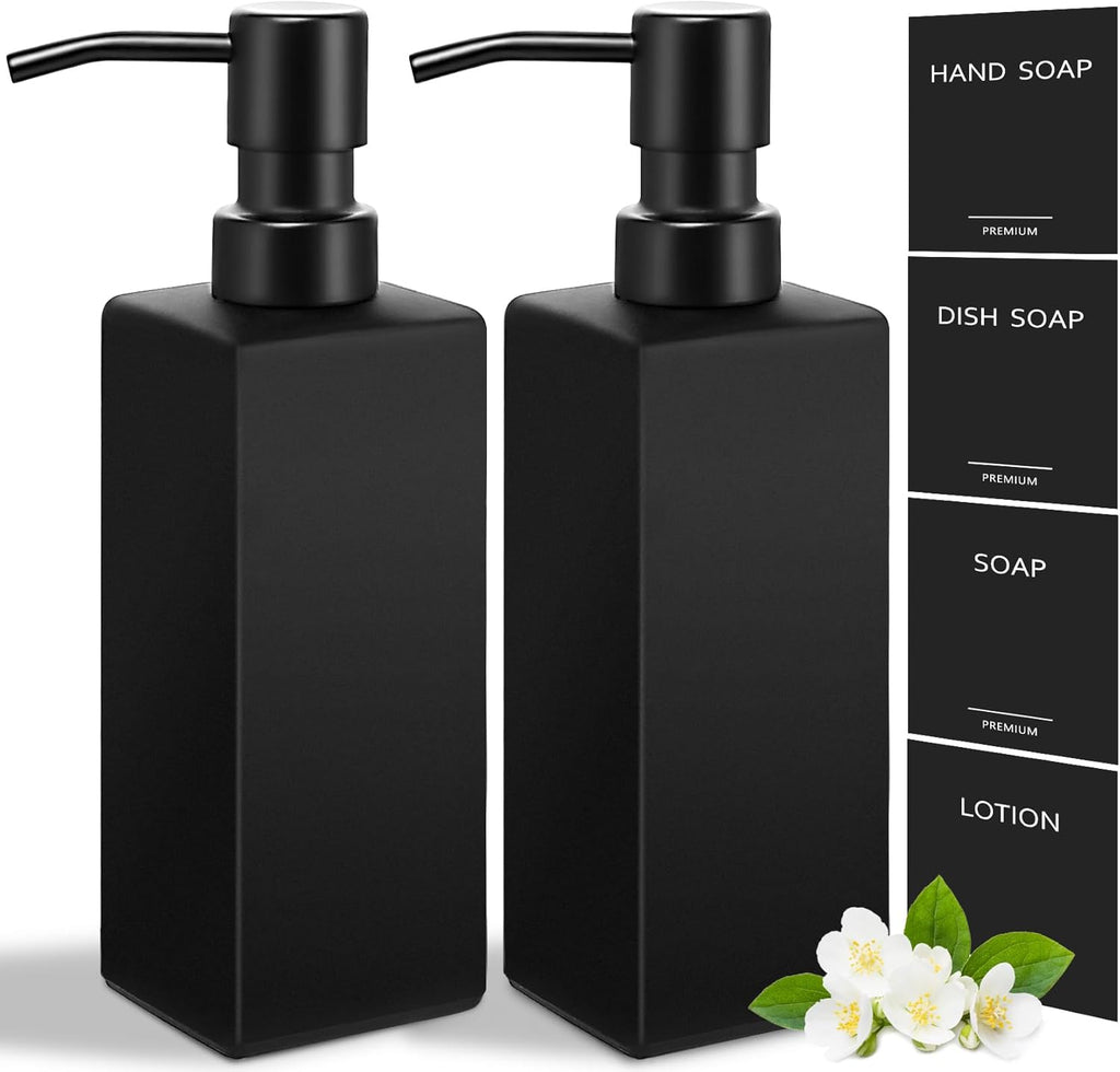 Black Soap Dispenser, Hand Soap Dispenser Bathroom, 12oz Glass Soap Dispenser with Stainless Steel Pump, Liquid Dish