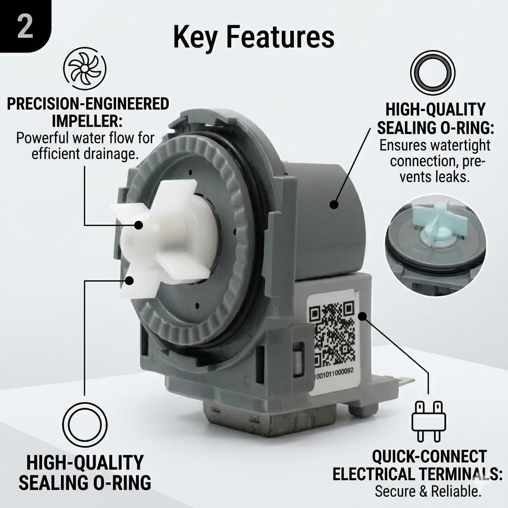 DD81-01527A Dishwasher Drain Pump Replacement – OEM Compatible with DW80R5061, DW80R5060 Series