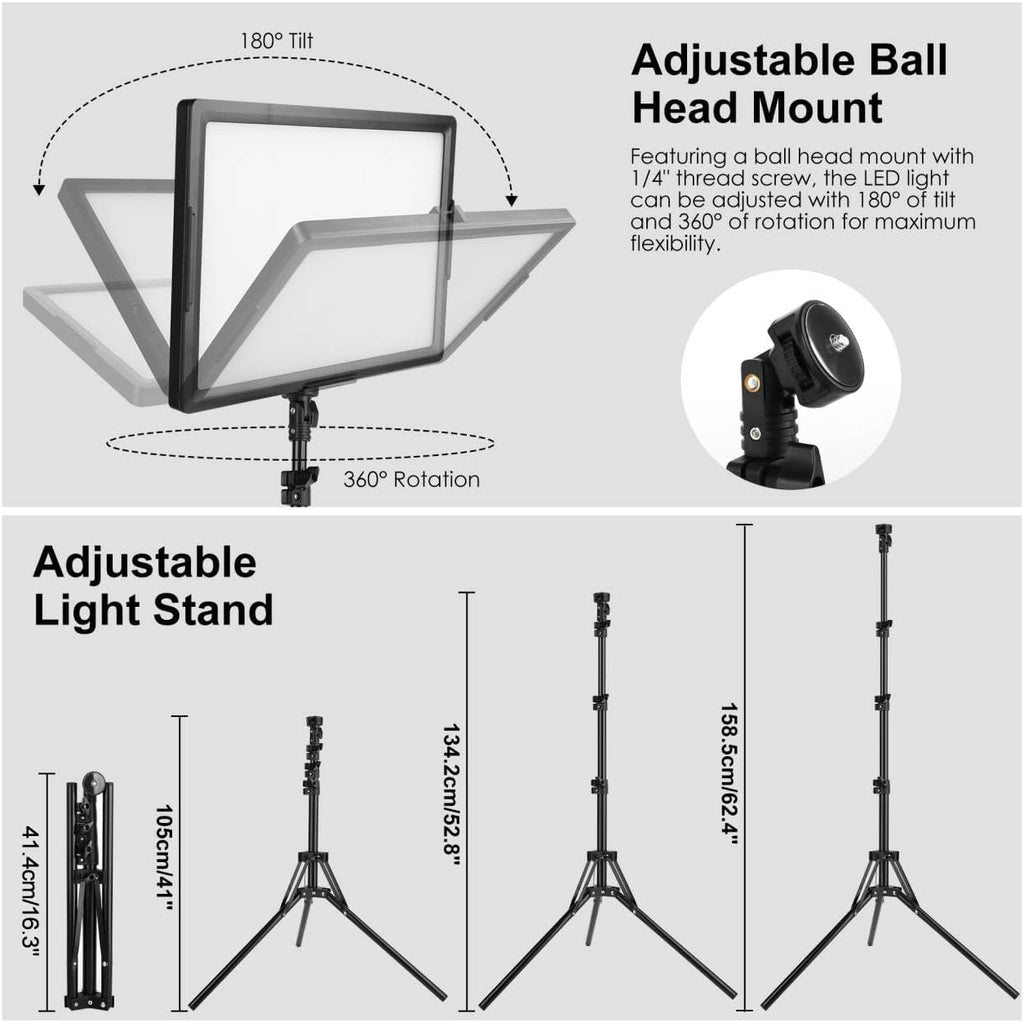 20W LED Photo Video Light 2-Pack, Bi-Color Dimmable Camera Lights | Photography Lighting Kit 2800-6500K CRI 97+