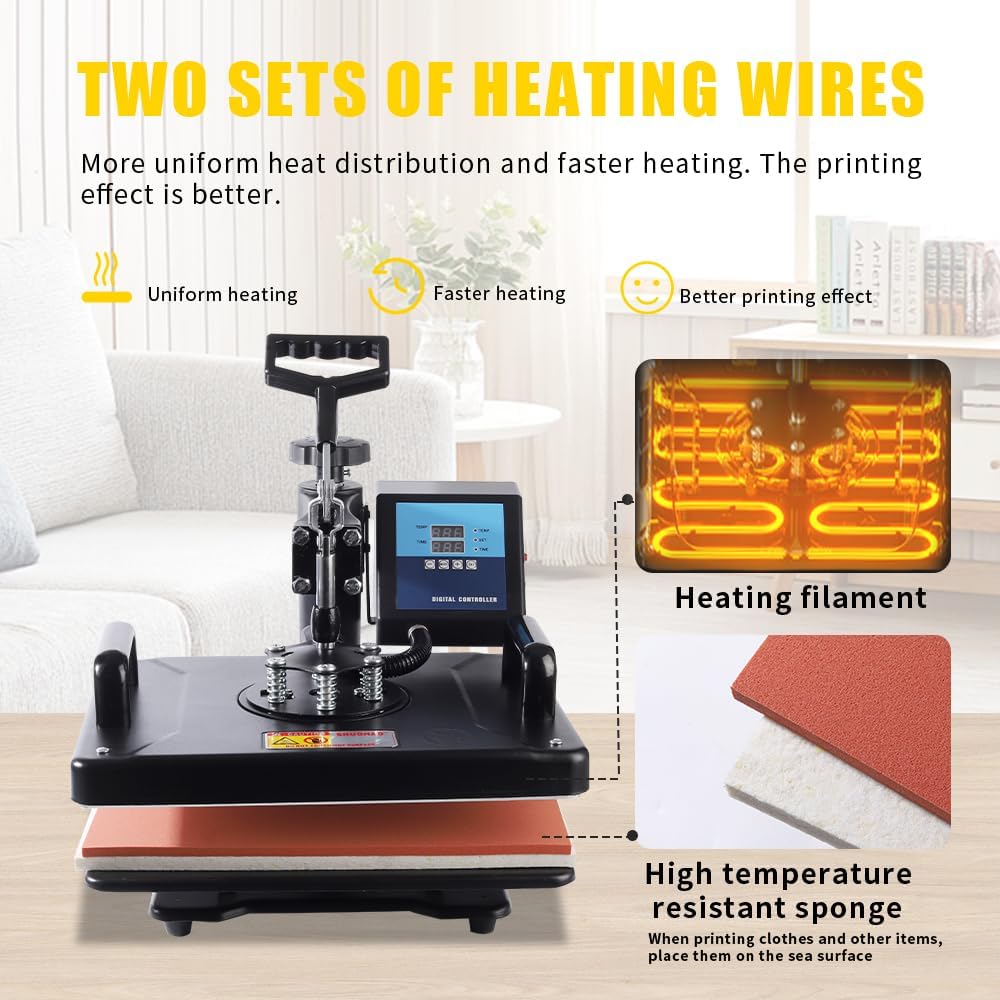Upgraded 15 in 1 Heat Press Machine for T-Shirts,Hats,Mugs,Pens &More 12x15 Inch Heat Press 360-Degree Rotation Swing
