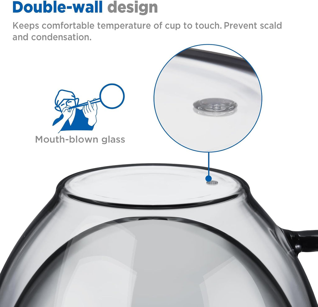 Black Double Walled Glass Coffee Mug 12 oz Cappuccino Cups Set of 2