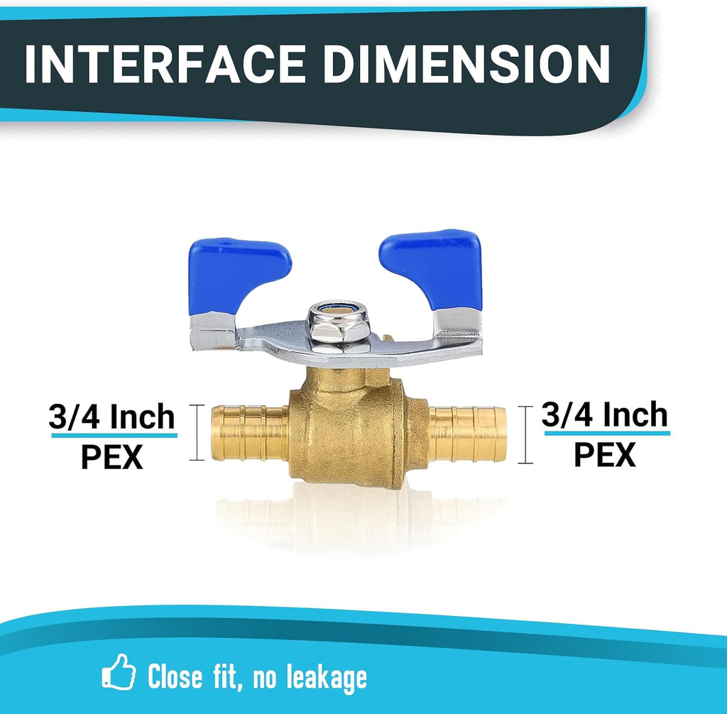 2Pack Seelink 3/4" PEX Crimp Ball Valve with Butterfly Level(VALVE169-2)