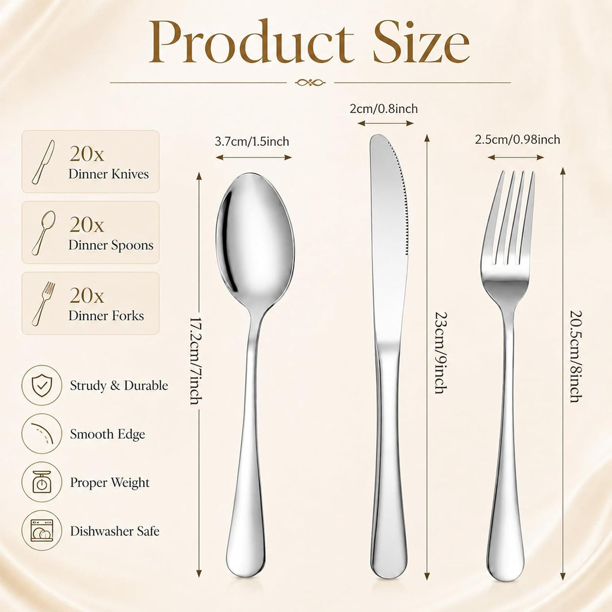 60 Piece Silver Forks and Knives Set for 20, Stainless Steel Silverware