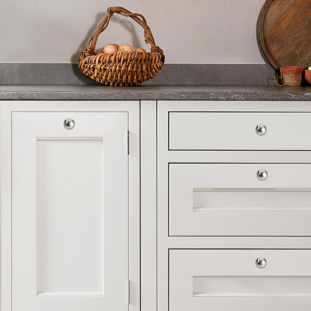 2 Pack 1.1 Inch Brushed Satin Nickel Cabinet Knobs Small Ball Kitchen Cabinet Hardware Drawer Knobs Pulls for Drawers.