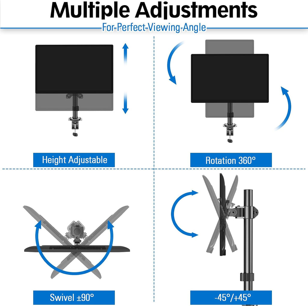 Single Monitor Mount, Adjustable Monitor Stand for Max 32 Inch Flat Curved Computer Screen, Monitors Arm Desk Mount