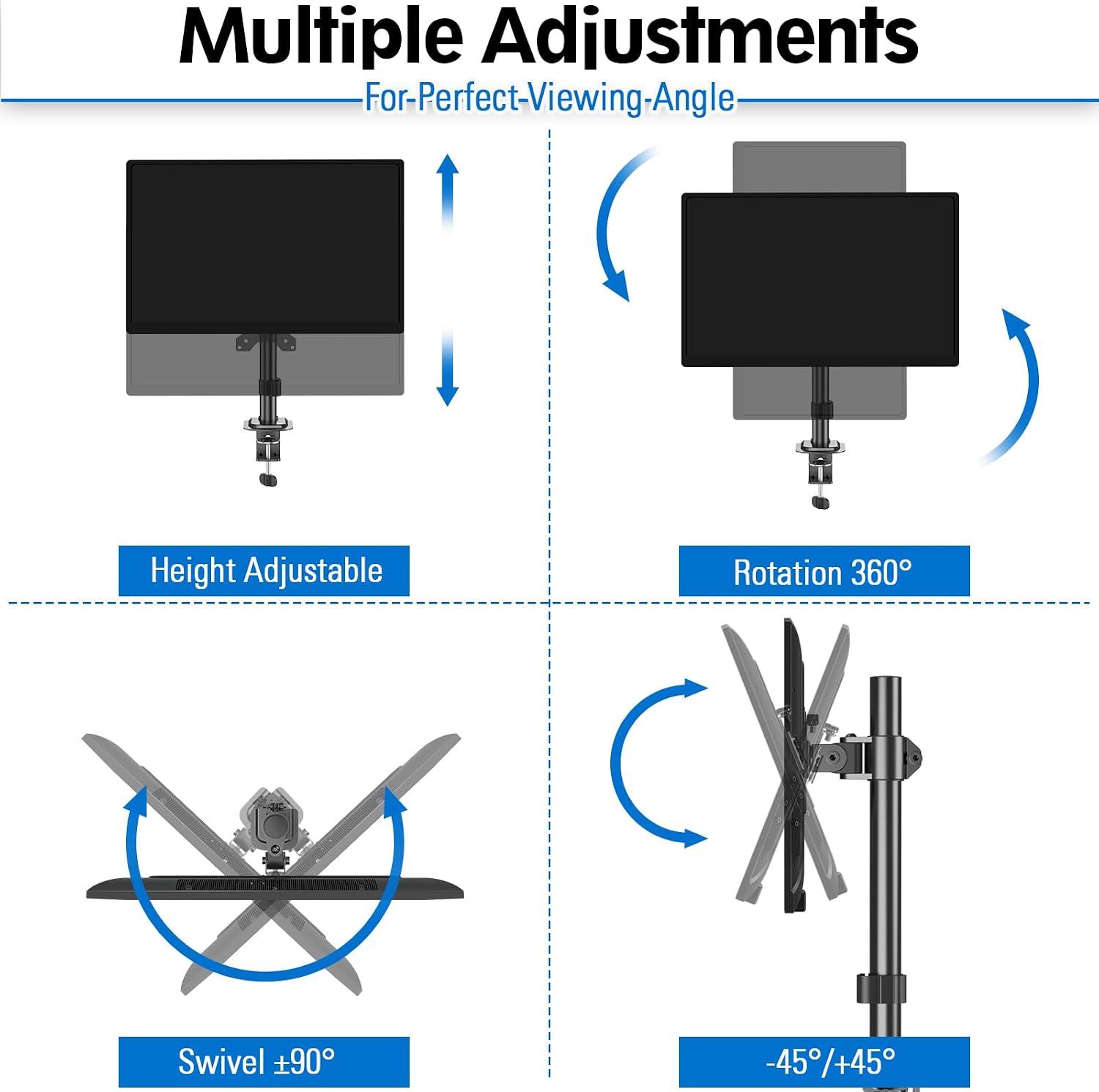 Single Monitor Mount, Adjustable Monitor Stand for Max 32 Inch Flat Curved Computer Screen, Monitors Arm Desk Mount