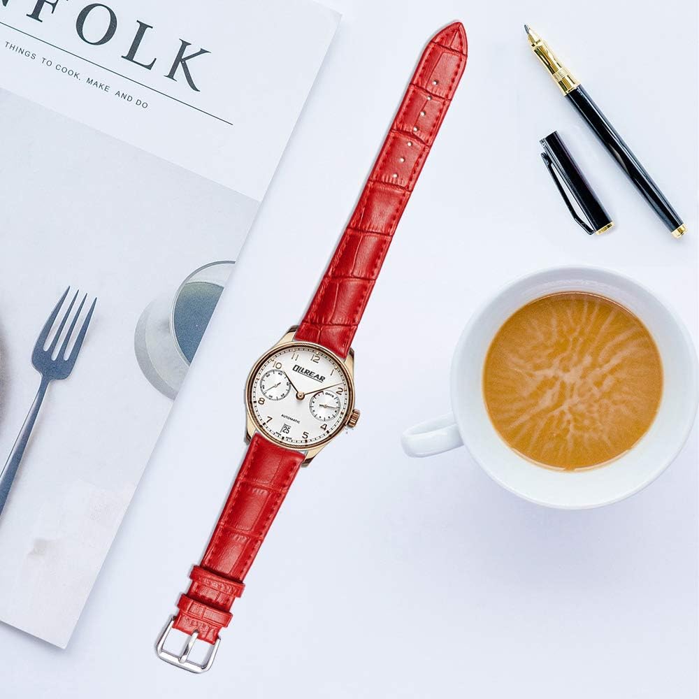Alligator Style Genuine Leather Watch Bands Genuine Calf Leather Replacement Watch Strap with Stainless Metal Buckle