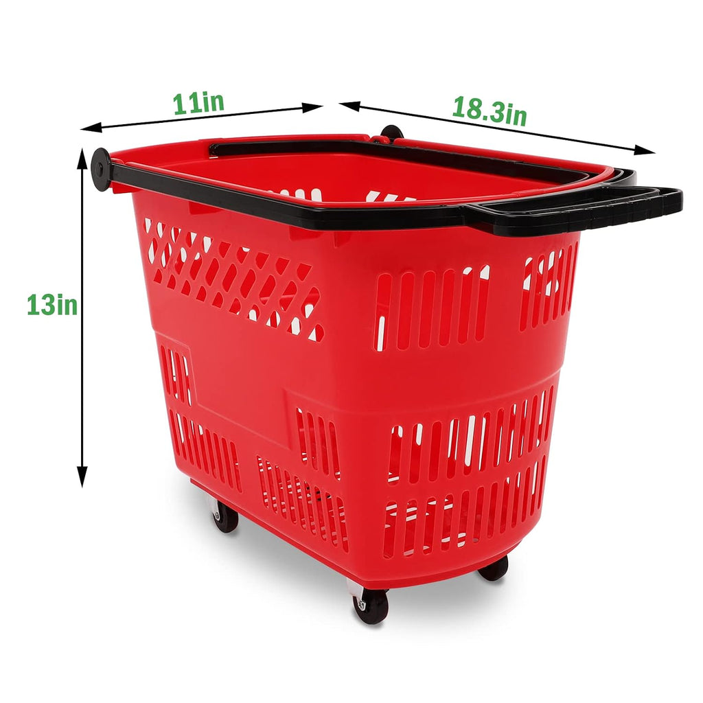 Red Shopping Carts with Wheels, 6PCS 35L Portable Shopping Baskets | Grocery Basket with Handles for Supermarket