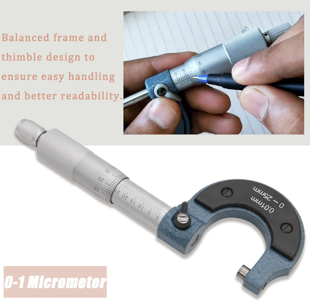0-1 Micrometer, Outside Micrometer 0-1, 0-1" Range, 0.0004" Graduation, +/-0.0001" Accuracy Premium Precision Machinist Tool