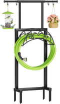 Garden Hose Holder with Telescopic Pole, Upgraded Heavy Duty Hose Stand Holds 150ft with 4 Spikes, Freestanding Metal