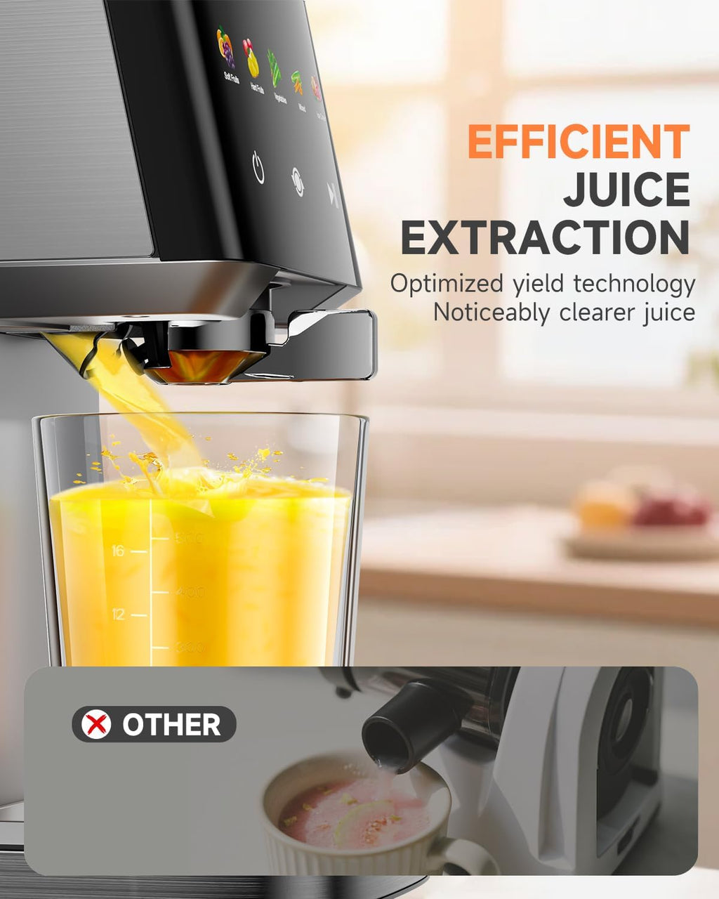 Cold Press Juicer - Large 5.12" Feed Chute, Easy to Clean Slow Masticating for Nutrient Retention Quiet Motor -Silver