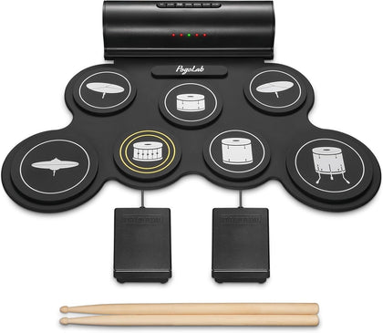 Electronic Drum Set, 7 Pads Roll Up Electric Drum Pad with Wireless Function, Portable Rechargeable Midi Drum Kit
