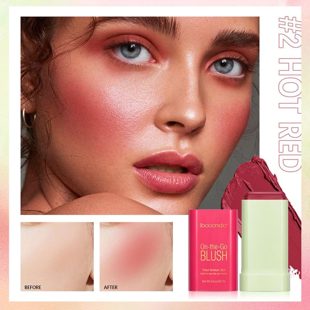 Blush Stick for Cheeks and Lips, On-the-Go Blush, Hydrating Solid Cheek Tint, Makeup Stick for Beautiful and Natural