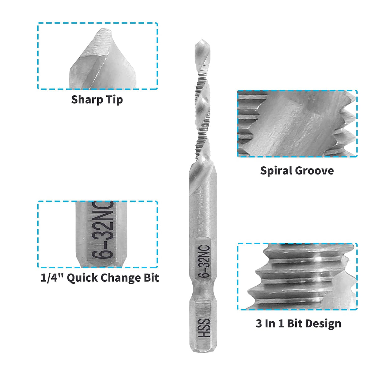 Bonsicoky 6-32NC Combination Tap and Drill Bit, 2 Pcs