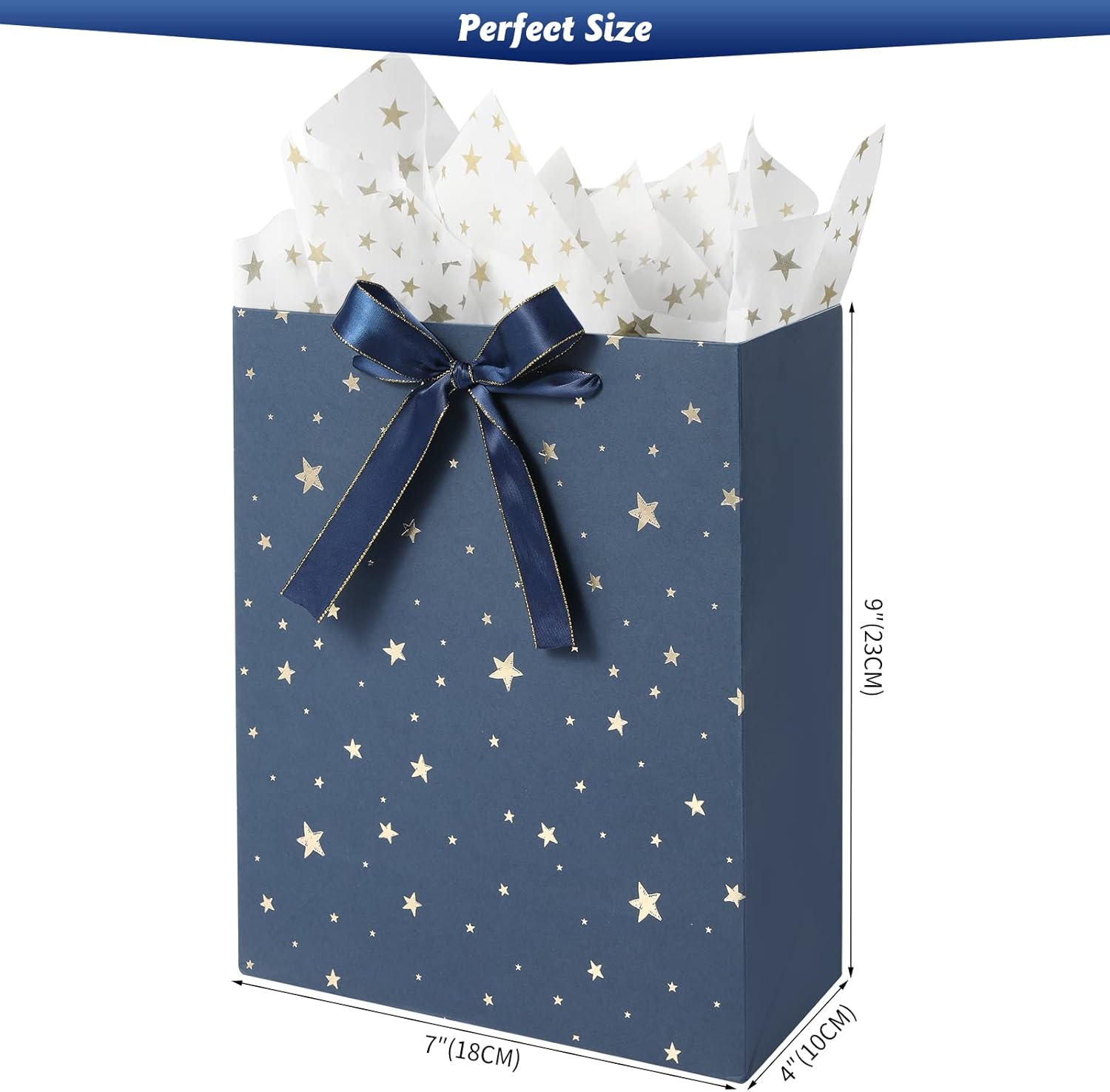4 Pack 9" Medium Size Gift Bags Assorted Premium Blue Gift Bags with Tissue Paper Use for Birthdays, Baby