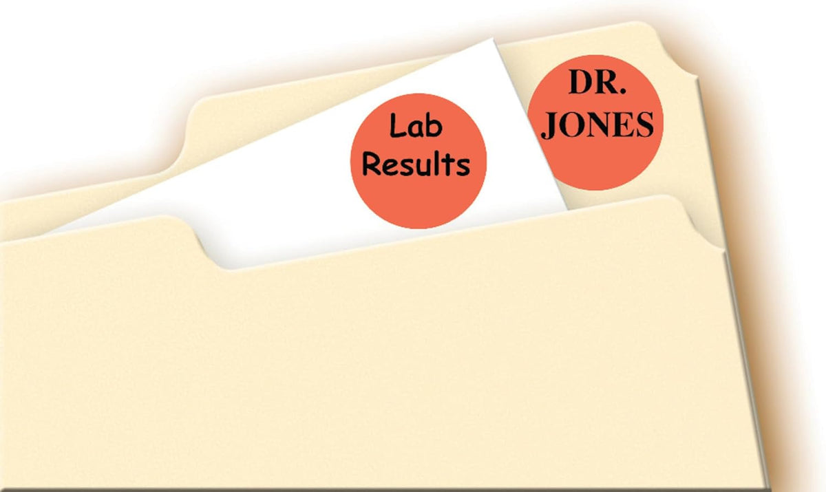 Print/Write Adhesive Removable Labels, 0.75 Inch Diameter, Red - Orange Neon, 1008 per Pack (5467)
