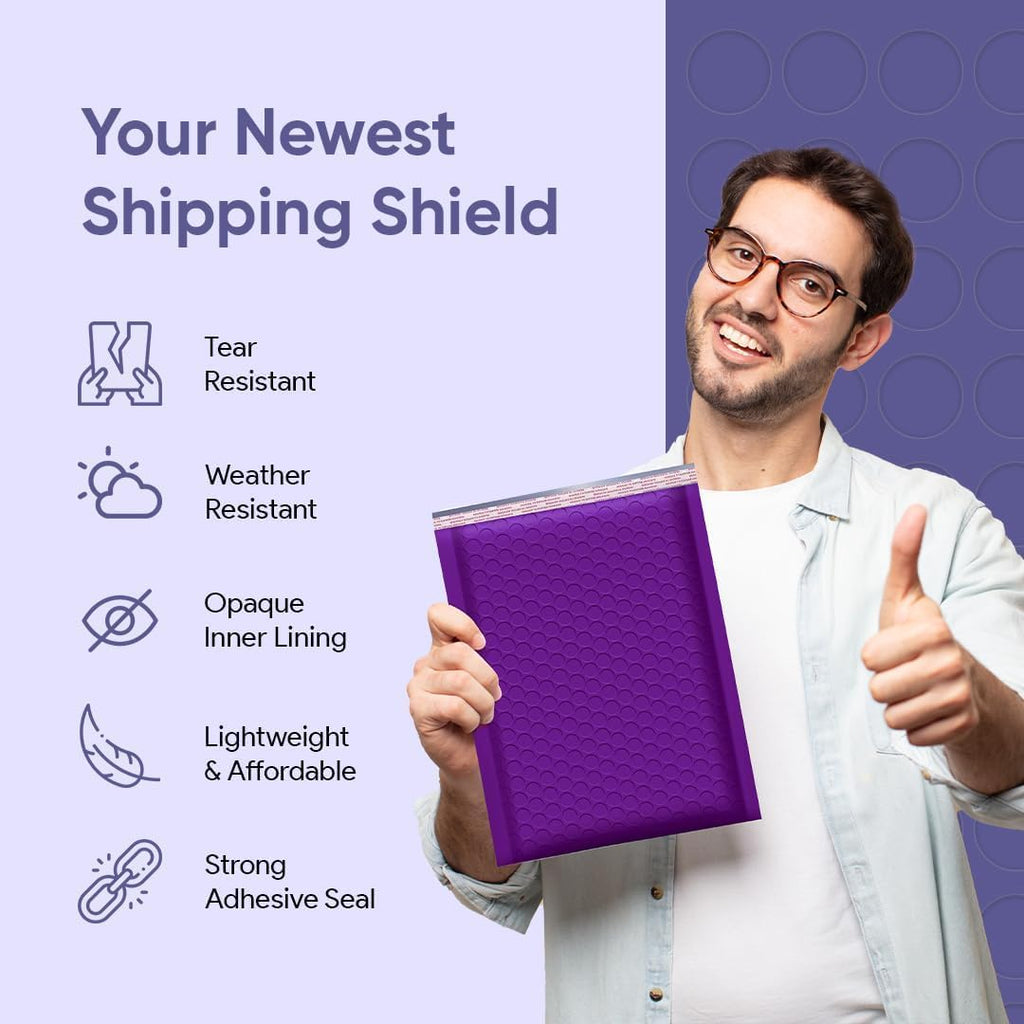 Purple Bubble Mailers 12.5x19, Self Seal Poly Padded Envelopes #6, 50 Pack