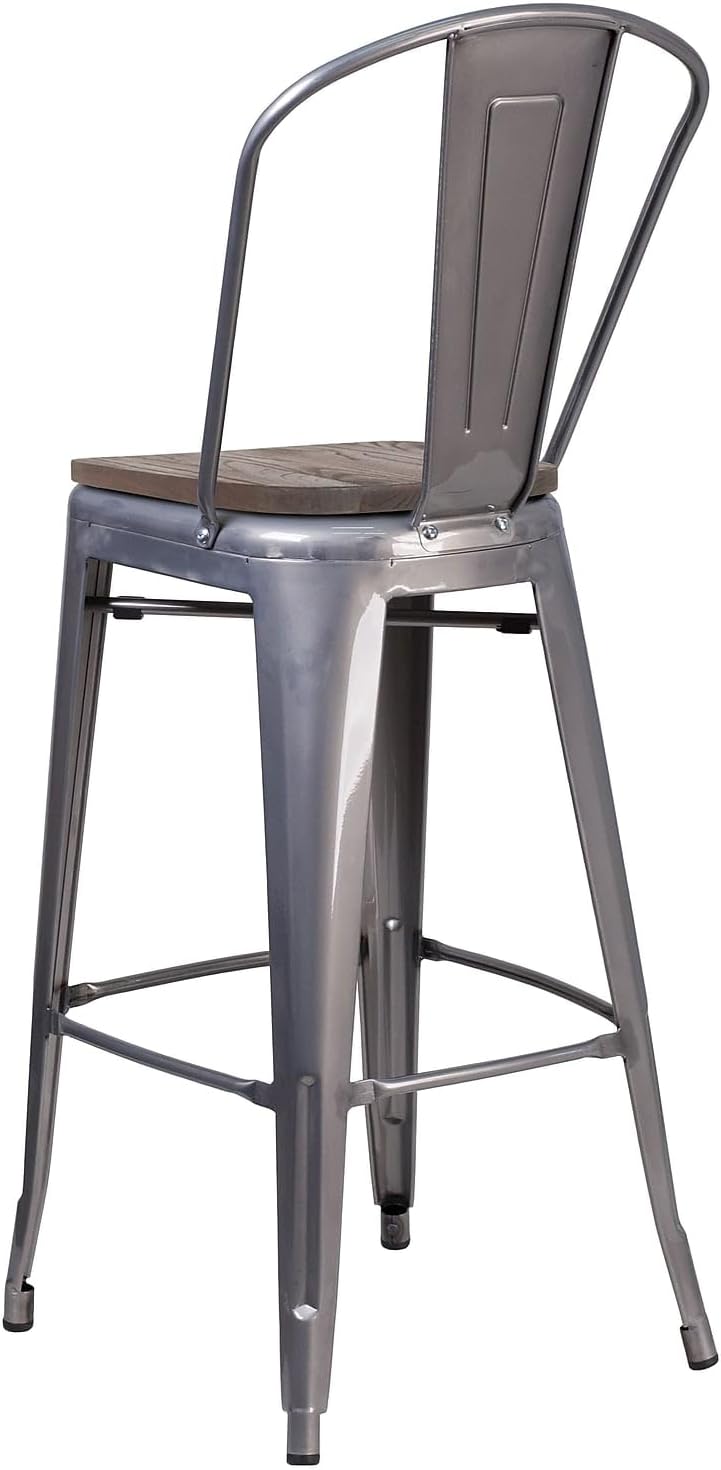 Commercial Grade 30" High Black Metal Indoor-Outdoor Barstool with Removable Back