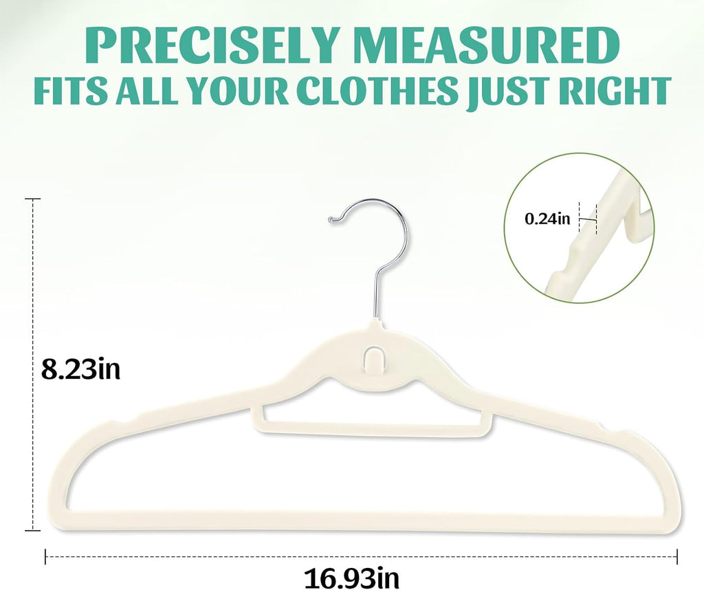 Velvet Hangers 30 Pack, Ivory Slim Non-Slip Clothes Hangers | With 360° Swivel Hook and Cascading Hooks; Space Saving
