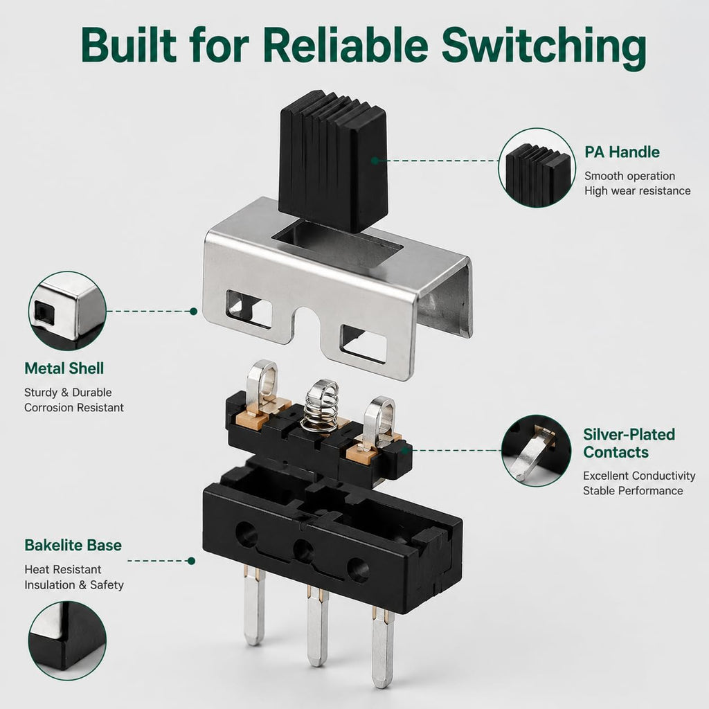 20PCS SPDT Micro Slide Switch, 3 Pin 2 Position 5mm Vertical Switch