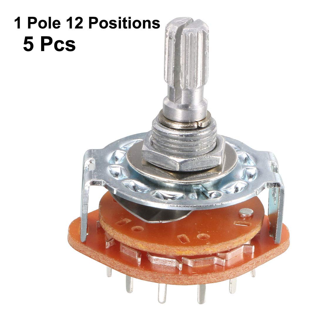 uxcell 5Pcs 1 Pole 12 Positions 6mm Knurled Shaft Diameter Band Selector Rotary Switch