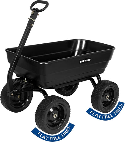 Poly Garden Dump Cart 1200 lbs with No Flat Tires, Quick Release, 2-in-1 Convertible Handle, 7 Cu Ft Dump Wagon Heavy