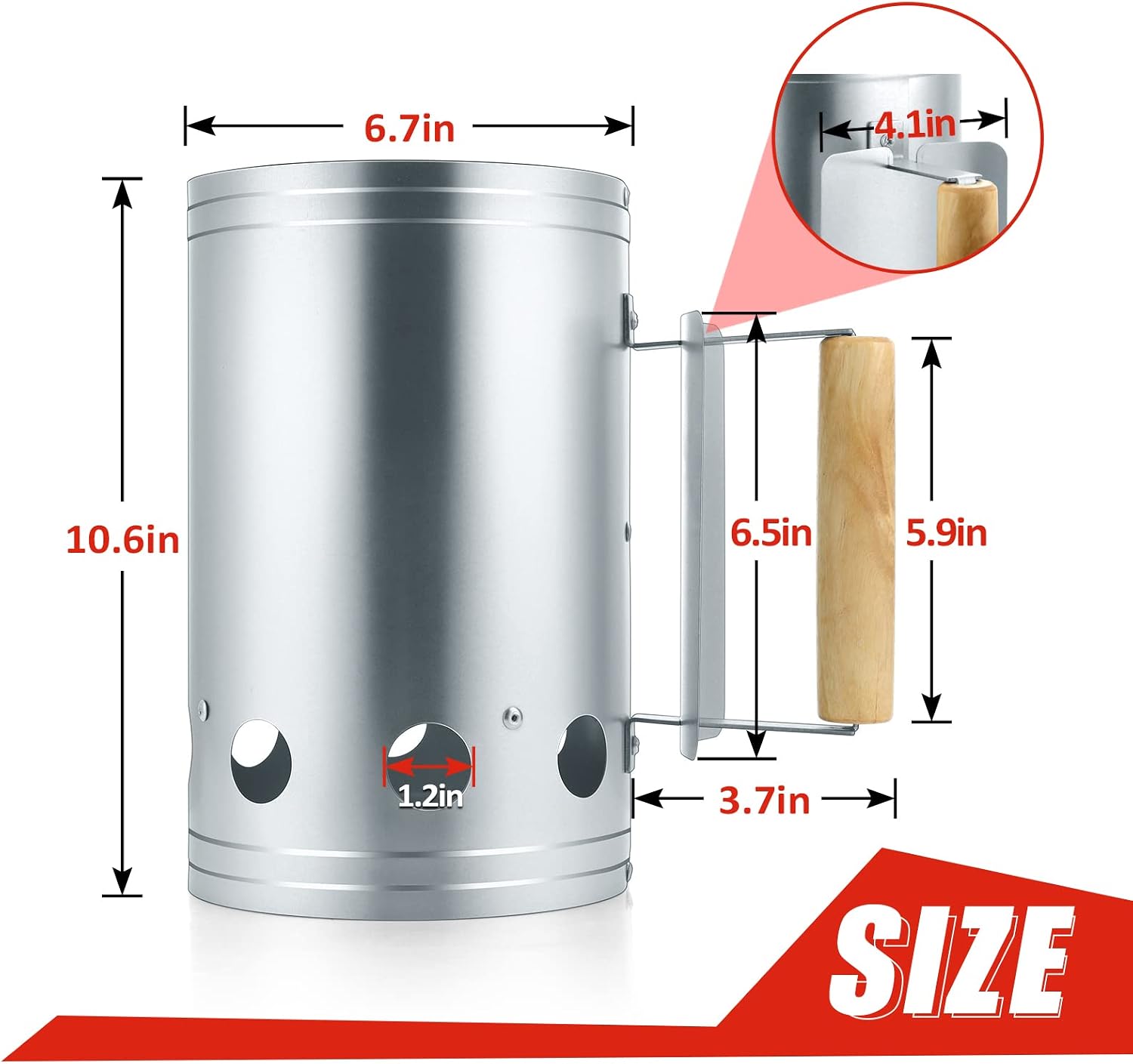 Charcoal Chimney, 10.6x6.7 Inch Heavy Duty BBQ Chimney Starter for Outdoor Grilling Barbecue Camping, Quick Rapid Fir