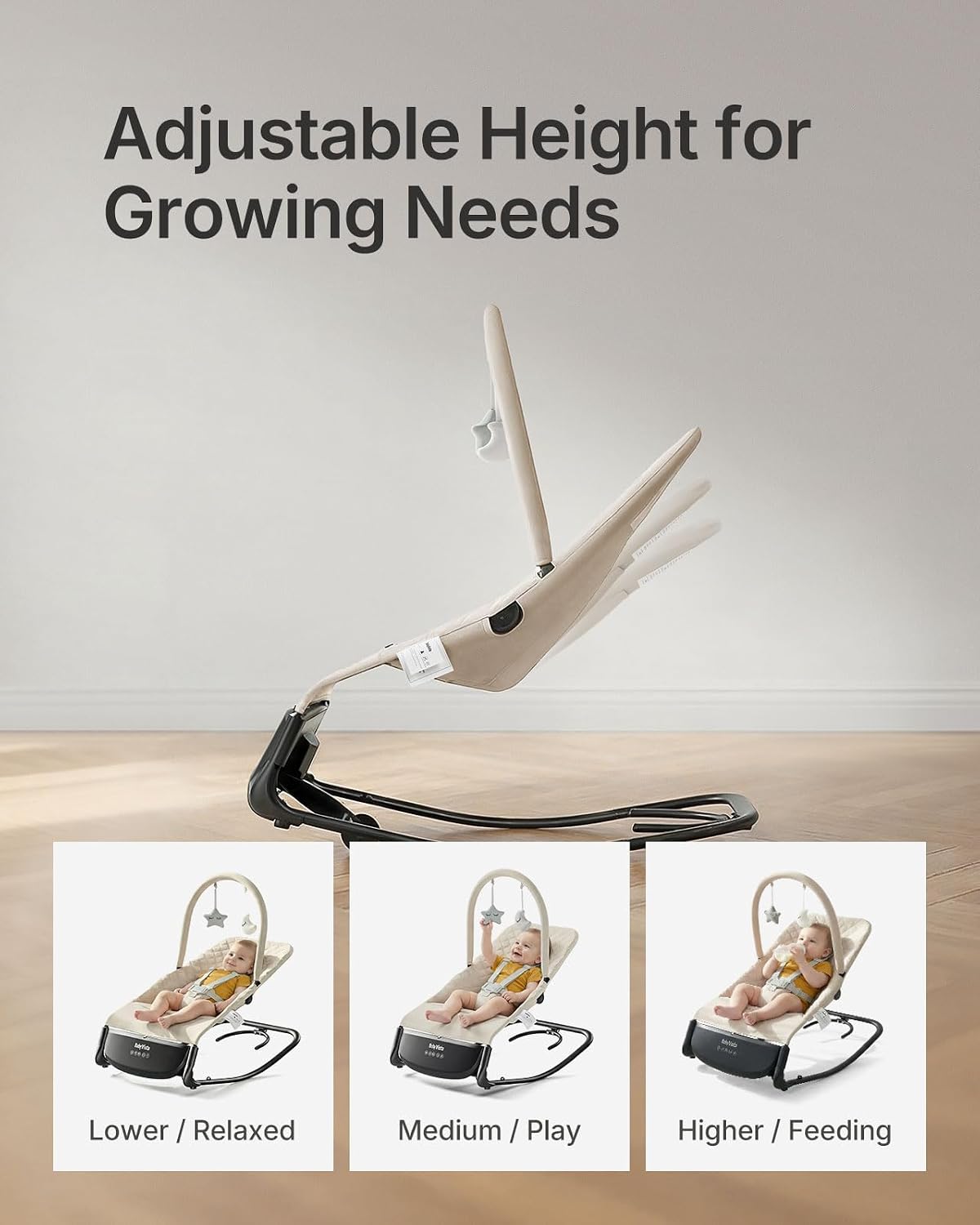 Electric Baby Bouncer Smooth Auto-Rock 3-Speed for Newborns (Up to 40lbs) | Baby rocker for 0-12 months (under